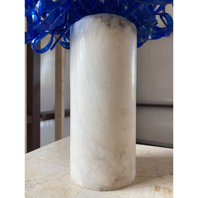 Postmodern Blue Lucite + Marble Sculpture For Sale - Image 9 of 11