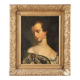 18th Century Woman With Pearl Earring Continental Portrait Painting For Sale