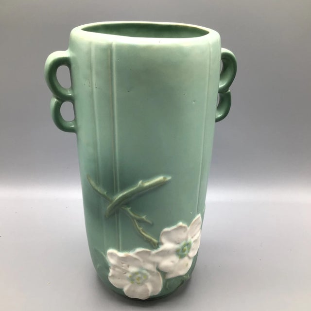 Weller Pottery Wild Rose Double Loop Handled Vase For Sale - Image 13 of 13