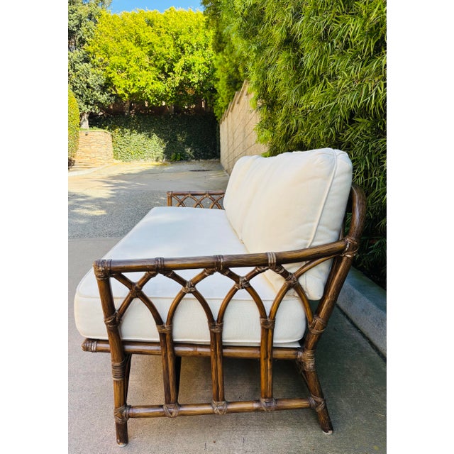 1960s Authentic Vintage 60s McGuire Gothic Rattan Sofa With Placard and Patent Number For Sale - Image 5 of 5