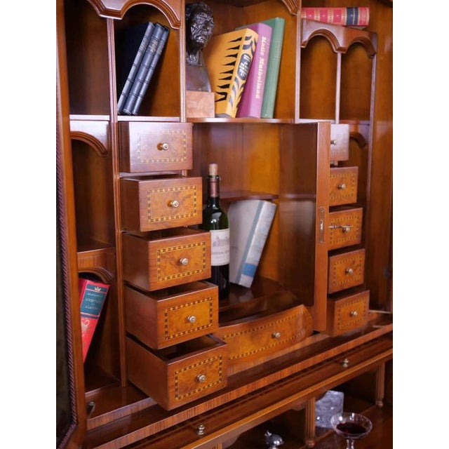 Wood Inlaid Secretary with Bookcase and Writing Desk For Sale - Image 7 of 15