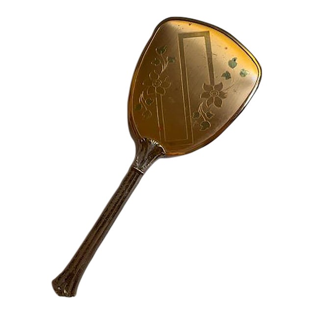 Vintage Mid-Century Metal and Glass Floral Vanity Hand Mirror For Sale