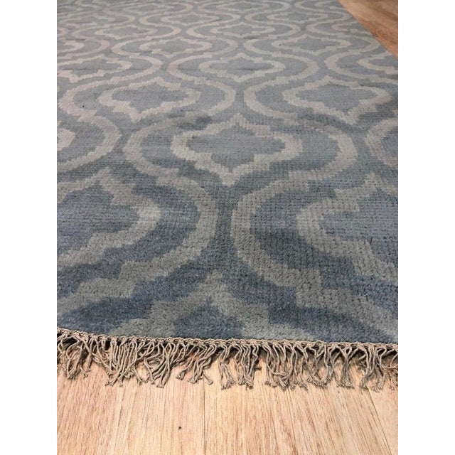 8x10 Blue Hand-Knotted Wool Latticed Quatrefoil Geometric Modern Carpet Rug For Sale In New York - Image 6 of 7