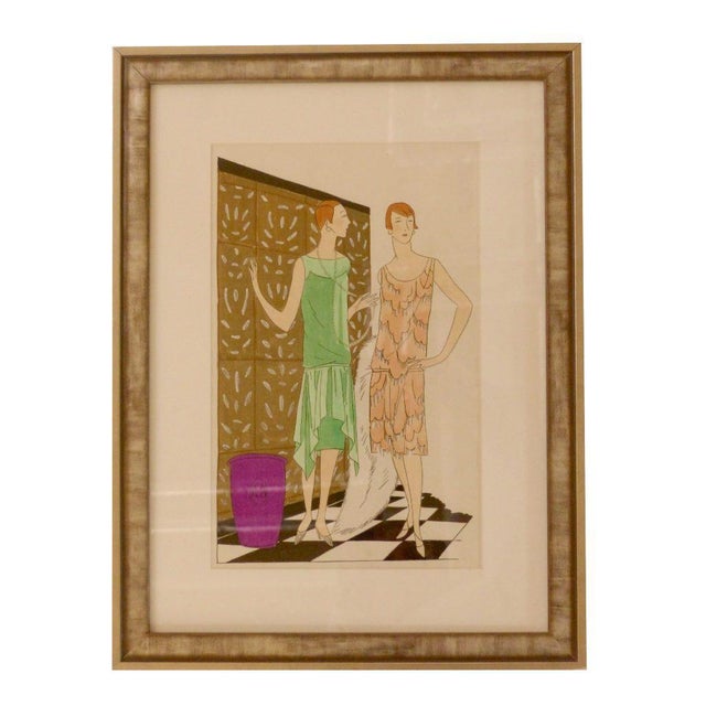 Beige Art Deco Fashion Illustrations, Drawings, Framed, Set Of, 1920s, Pine For Sale - Image 8 of 13