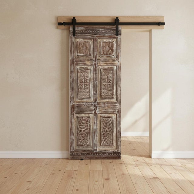 Antique Hand-Carved Floral Single Door – Statement Barn Door Wall Art For Sale - Image 4 of 4