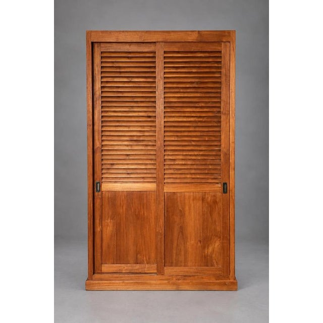 Wood Teak Wardrobe with Louvered Sliding Doors For Sale - Image 7 of 7
