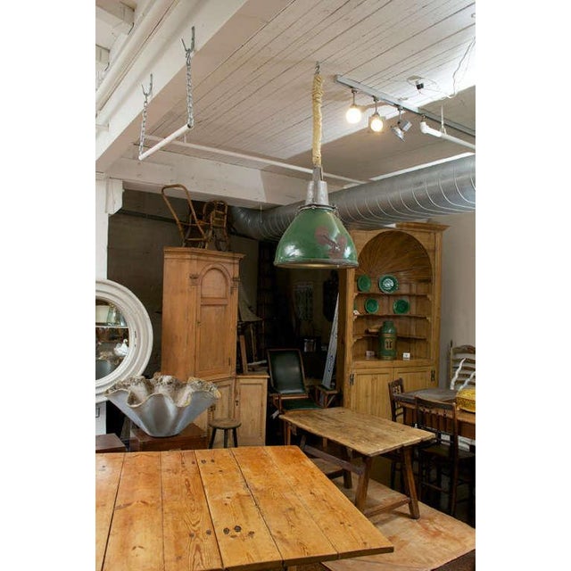 1900 - 1909 Green Distressed Antique Industrial Hanging Lantern For Sale - Image 5 of 8