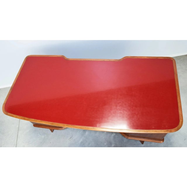 1950s Italian Walnut & Red Formica Desk, 1950s For Sale - Image 5 of 11