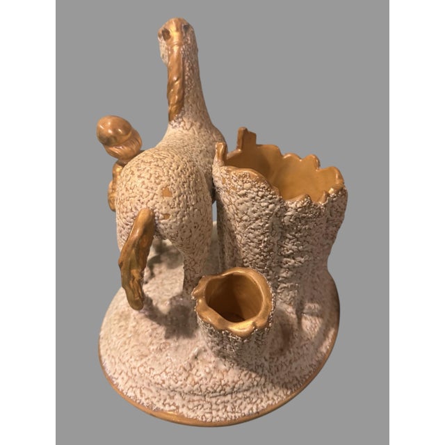 Early 20th Century Antique Victorian Yellow Ware Sand Majolica Figural Horse & Boy Smoking Stand For Sale - Image 5 of 9