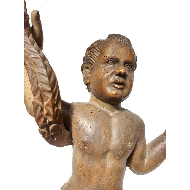 18th Century Wooden Putti Candleholders, 1800s, Set of 2, in Worn conditions. Designed before 1890