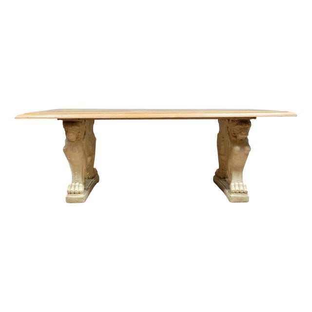 Stone Table the Base Decorated with Winged Lion Protomes, the Top Made of Whitewashed Wood For Sale