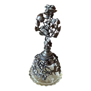 Matson Ormolu Glass Perfume Bottle With Ornate Floral Metalwork For Sale