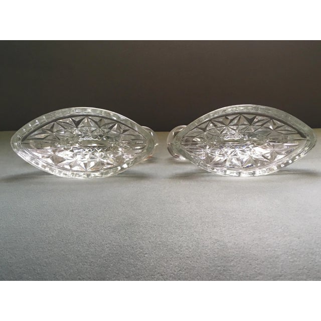 1930s 1930s Art Deco Pressed Glass Double Candlestick Holders- A Pair For Sale - Image 5 of 11