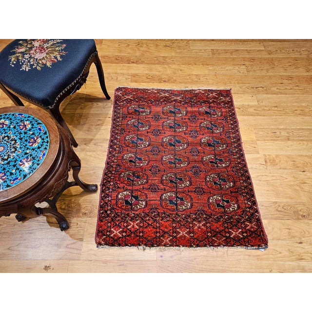 Vintage Turkmen Tekke in Allover Pattern in Red, Navy, Ivory, Blue, Pink For Sale - Image 9 of 18