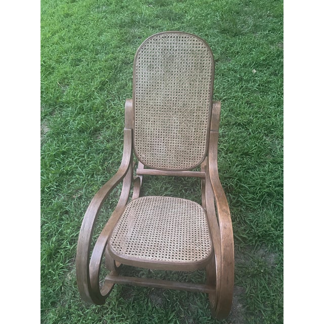 Wood Vintage Bentwood Cane Rocking Chair – Thonet Style For Sale - Image 7 of 9