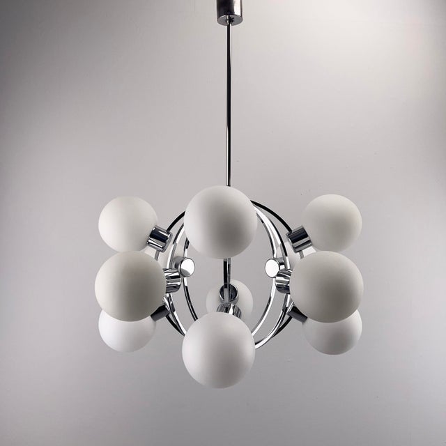 Large Space Age Sputnik Chandelier with 12 Opal Glass Spheres, Germany, 1970s For Sale - Image 12 of 12