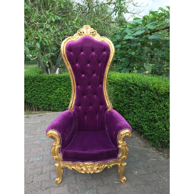 Baroque Style Tufted Purple Velvet Throne Chair Custom Made. Made by