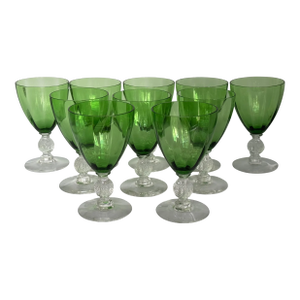 Antique Cambridge Aurora Green Optic Water Goblets - Set of 10