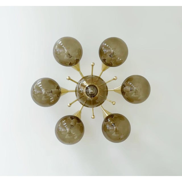 Fabio Ltd 21st Century Chamomile Natural Brass Smoky Globe Flush Mount by Fabio LTD For Sale - Image 4 of 6