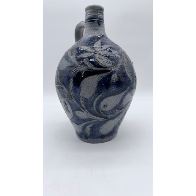 Farmhouse Antique German Westerwald Blue Incised Stoneware Jug, Circa 19th Century For Sale - Image 3 of 17