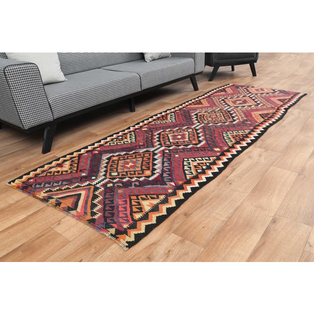 Textile 1970s Vintage Turkish Handmade Wool Cotton Red Runner Rug For Sale - Image 7 of 11