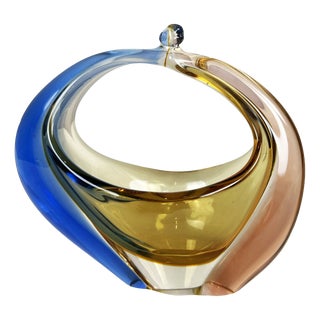 Vintage Czech Art Glass Basket Bowl by Hana Machovska, 1961 For Sale