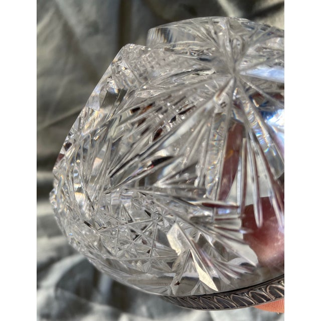 Brilliant Deeply Cut Cut Glass Art Deco 875 Silver Rimmed Oval Boat Small Bowl For Sale - Image 4 of 12