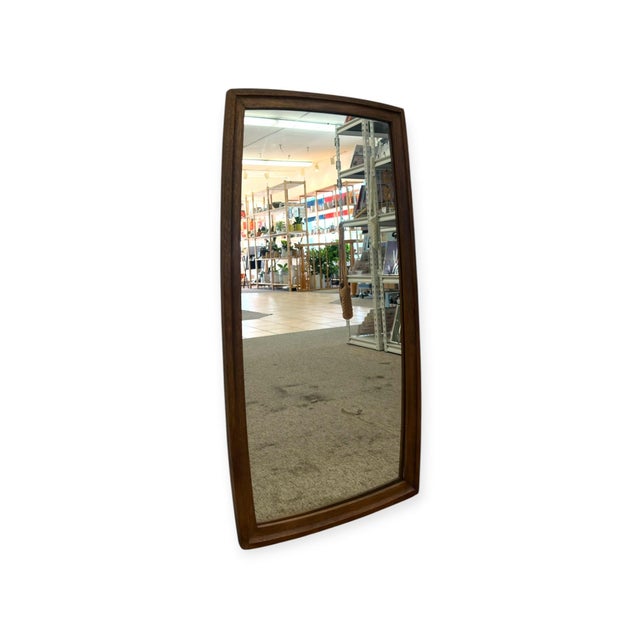Mid-Century Modern Vintage Mid-Century Modern Solid Wood Barrel-Frame Wall Mirror. For Sale - Image 3 of 6