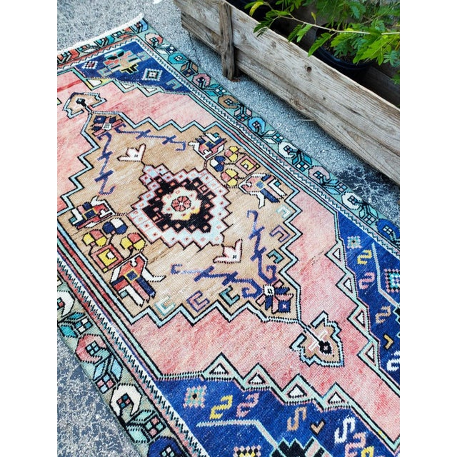 1960s Blue Nomad Turkish Rug For Sale - Image 4 of 6