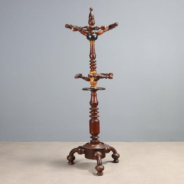 Brown Coat Stand in Elm, Maple and Ebonized Parts For Sale - Image 8 of 8