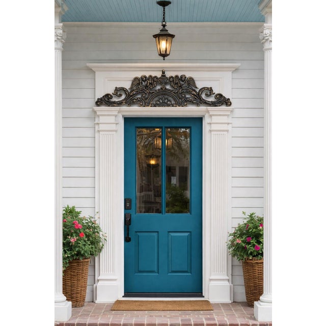 Antique Victorian Cast Iron Cherub Pediment - Set of 2 An authentic late 19th–early 20th century cast iron architectural...