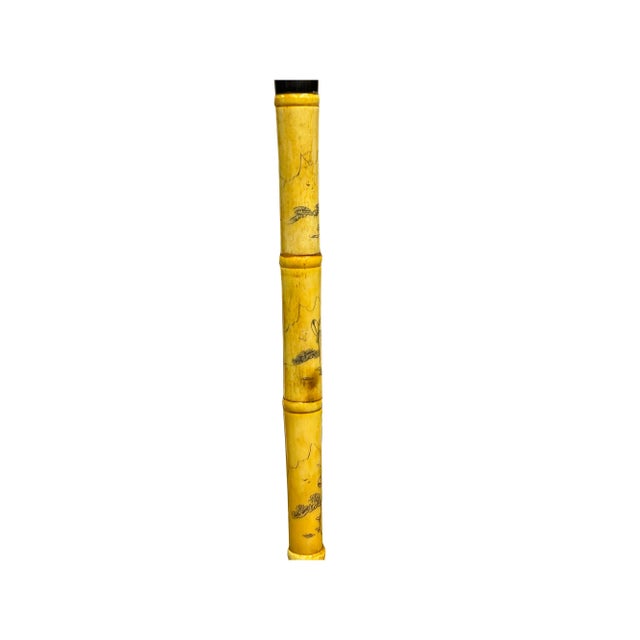 1980s Vintage Chinese Lady Figures Engraved Motif Bone Color Resin Inset Walking Stick For Sale - Image 5 of 7
