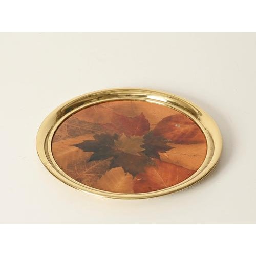 Round Gilt Brass, Leaves and Acrylic Glass Tray from Montagnani Firenze, Italy, 1970s For Sale - Image 3 of 11
