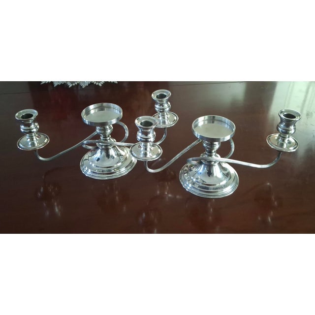 Traditional Pair 19th Century Silver Plate 3-Light Candelabra Candle Holders Table Sconces For Sale - Image 3 of 11