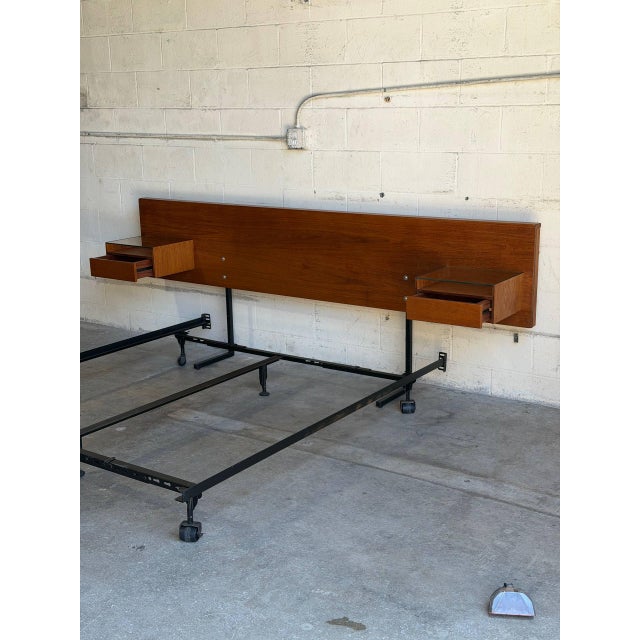 Mid-Century Modern Teak Queen Size Bed Frame Headboard Floating Nightstands Denmark Mid-Century Modern 1970s For Sale - Image 3 of 10