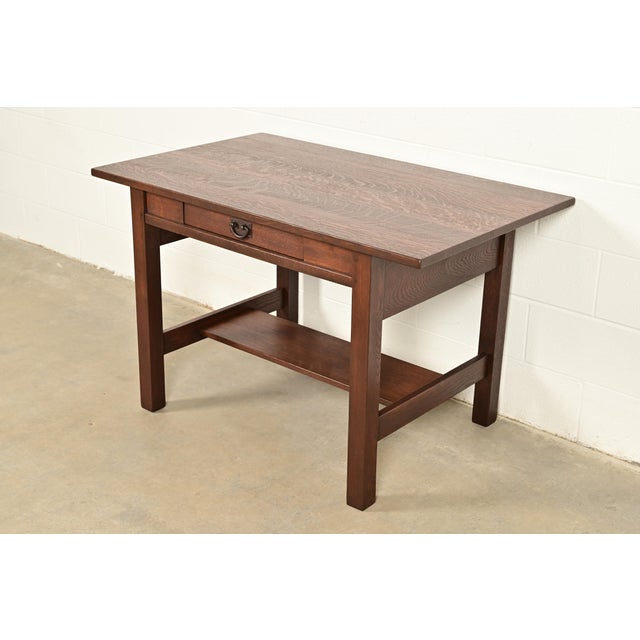 Stickley Gustav Stickley Antique Mission Oak Arts & Crafts Writing Desk or Library Table, Newly Refinished For Sale - Image 4 of 14