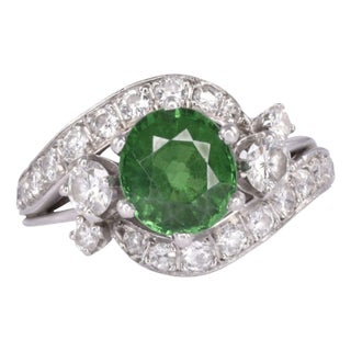 Contemporary Tsavorite Diamond Platinum Ring, Size 5.75 For Sale