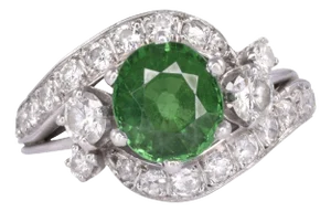 Contemporary Tsavorite Diamond Platinum Ring, Size 5.75