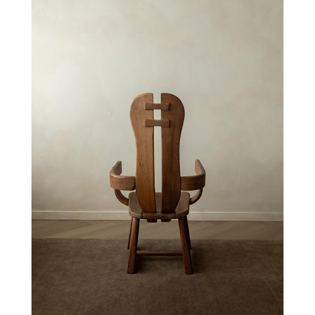 1960s Brutalist Oak Armchair with Sculptural High Back by De Puydt, 1960s For Sale - Image 5 of 18