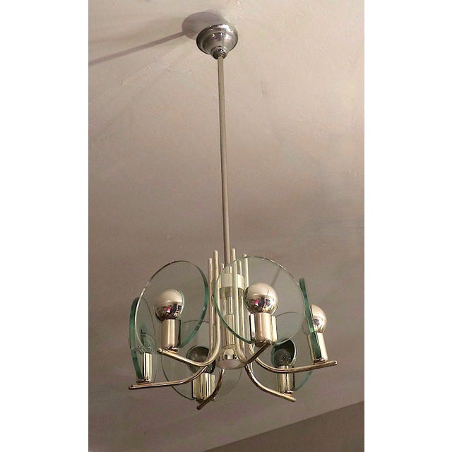 Silver-Plated Chandelier with Six Cut Glass Discs, Italy, 1960s For Sale - Image 6 of 6