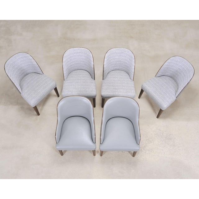Modern Set of Six A. Rudin No. 807 Walnut Bouclé Gondola Dining Chairs For Sale - Image 3 of 18