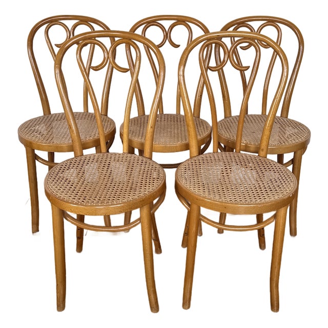 1960s Set of 5 Thonet-Style Bentwood Sweetheart Chairs - Made in Romania For Sale