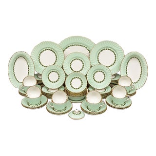 1940s Minton England "Cheviot Green" S503 Fine Bone China Estate Dinnerware Set, Service for 12+ — 77 Pieces, For Sale