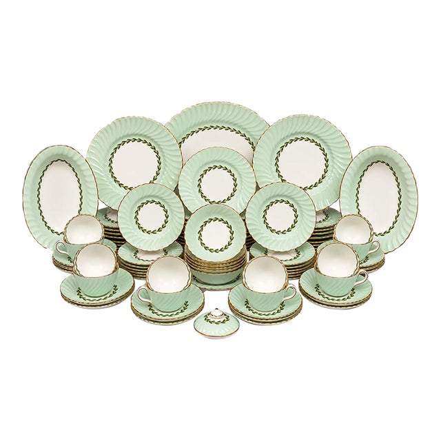 1940s Minton England "Cheviot Green" S503 Fine Bone China Estate Dinnerware Set, Service for 12+ — 77 Pieces, For Sale
