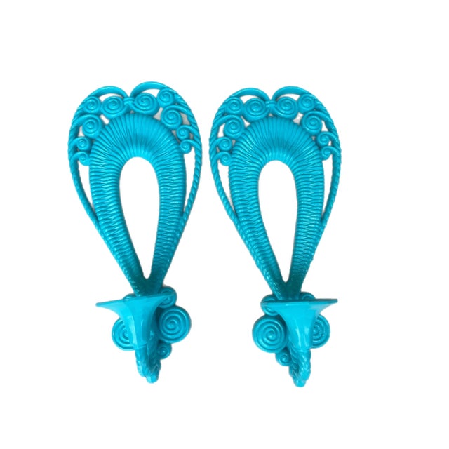 1970’s Painted Blue Faux Bamboo Wall Sconces - a Pair For Sale - Image 9 of 9