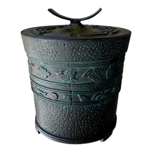 Circa 1960 Faux Bronze Cast Metal Nicely-Sized Footed & Lidded Ice Bucket
