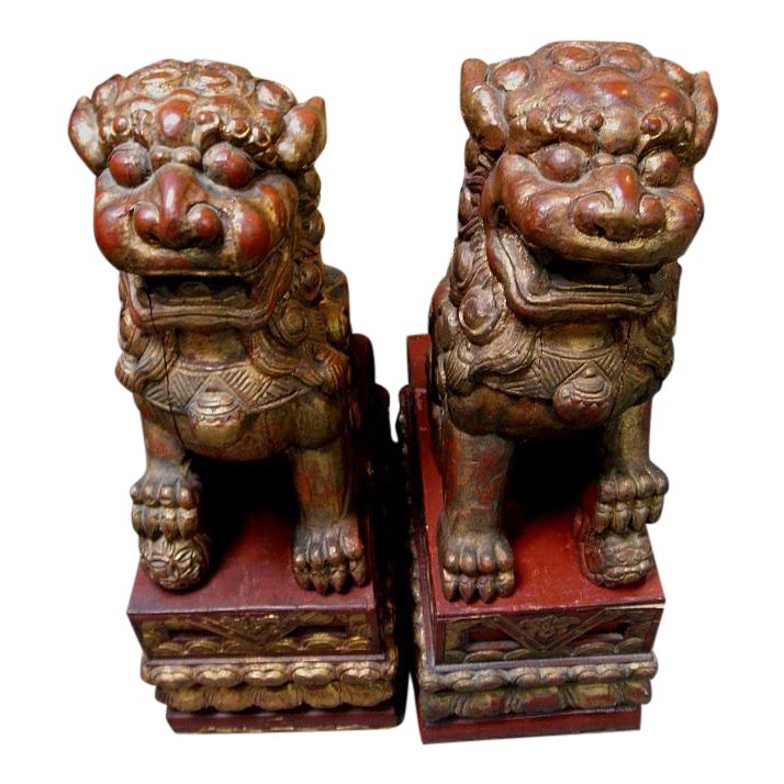 Chinese Lion Statue Red