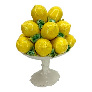 1970s Italian Ceramic Lemon Fruit Basket Centerpiece Compote For Sale