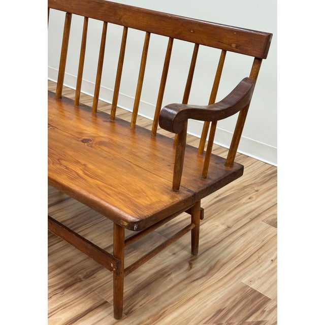 Antique Wood Spindle Back Deacons Bench For Sale - Image 12 of 16