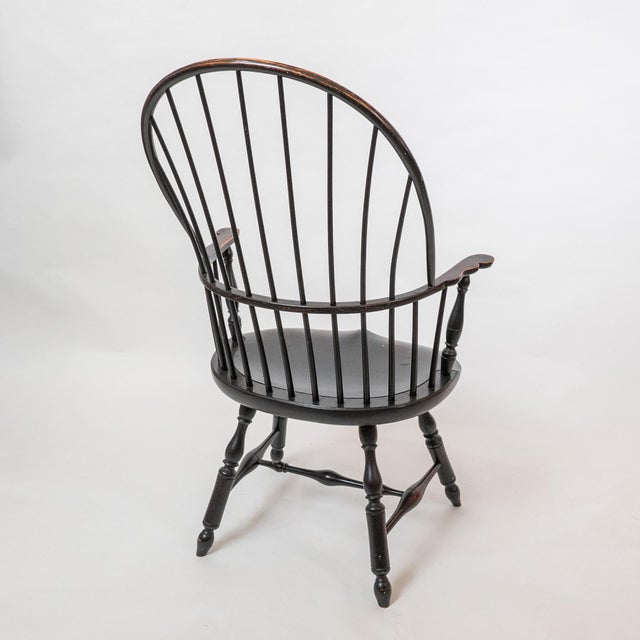 1990s Pair of d.r. Dimes Windsor Bowback Arm Chairs in Black Crackle With Custom Cushions For Sale - Image 11 of 11